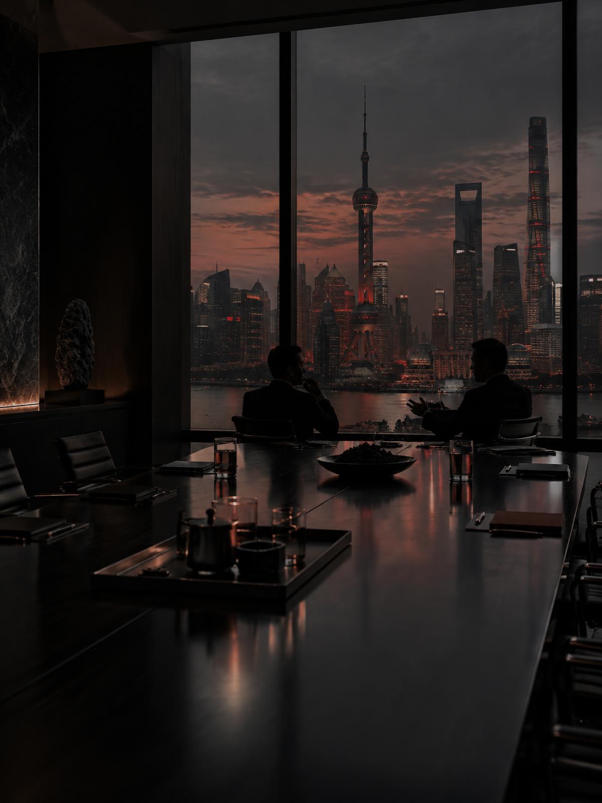 Private founder conversation overlooking Shanghai
